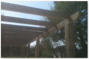 Bespoke oak pergola to the customers specifications. Supplied and installed by Lyndhurst Landscaping and Maintenance.